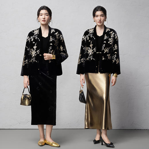 【林栖设计小店】真丝丝绒棉衣印花新中式国风盘扣2025秋冬新款外套上衣女1954193 商品图2