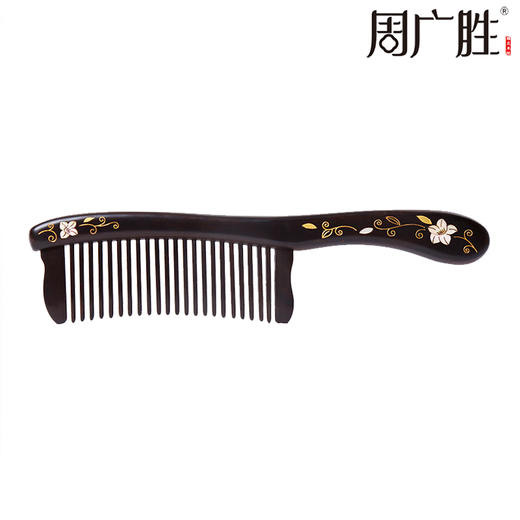 周广胜天然紫光檀螺钿镶齿梳合悦护发梳按摩头皮蓬松头发 商品图0