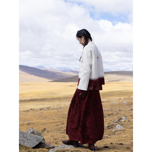 牧衣游原创 提花丝麻棉混纺半裙宽松百搭复古文艺A字半身裙 烬雪 商品图1