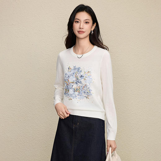 「自」全新升级【铂金会员349/天猫469/差价120】(44330)洛诗琳重工万针刺绣羊毛衫2025秋冬彩绘珠片设计感套头毛衣 商品图2