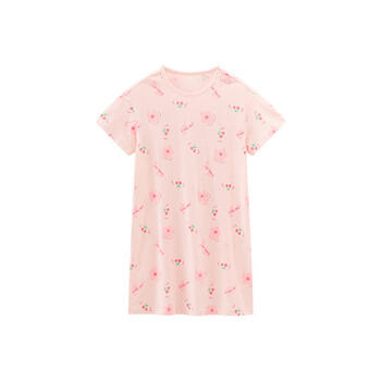红豆女童睡裙纯棉春夏季薄款家居服儿童短袖套头睡衣A类Q3320粉色140 商品图0