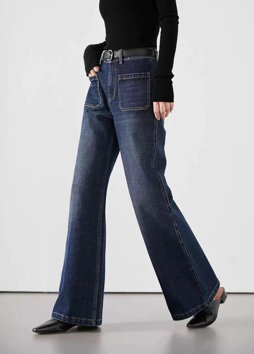 D102070秋冬新款复古设计感四面弹口袋高腰显瘦微喇牛仔裤 商品图14