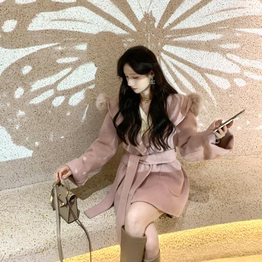 现货【白桃奶酪】高定款羊驼绒大衣时髦戴帽超大狐狸毛领双面呢 商品图1