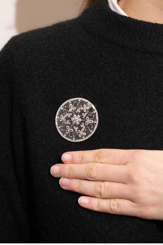 独角鹿西洋古董 20世纪初比利时出品美好时代风格铂金镶嵌钻石及天然海水珍珠花卉造型项链 商品图2