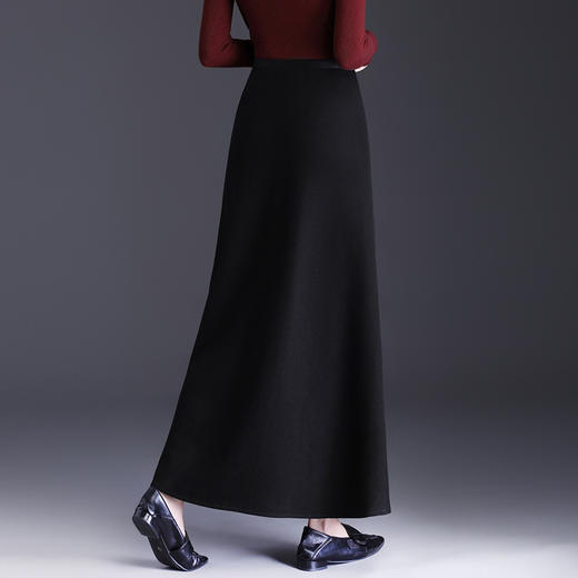 MYX松紧腰毛呢通勤鱼尾裙高腰修身气质长裙2025年冬款时尚优雅半身裙 商品图2