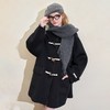 西遇拼色连帽牛角扣双面呢外套女冬季高级感中长款呢子大衣H0055329 商品缩略图2