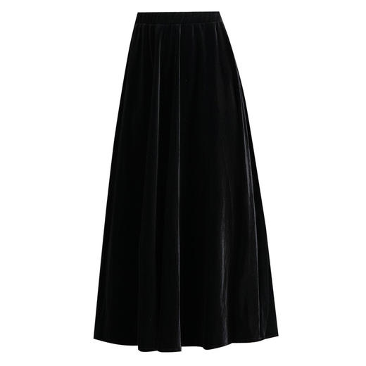 MYX金丝绒垂感百褶大摆裙2025冬款显瘦黑色时尚半身裙松紧腰休闲长裙 商品图4