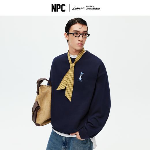 NPC潮牌【青花鹤福】系列果冻胶印花圆领卫衣情侣宽松秋NP59ST01 商品图0