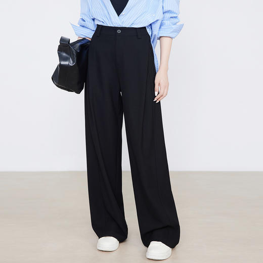 百媚生 垂感西装显瘦冬季加绒天丝羊毛直筒裤子CR5301 商品图1