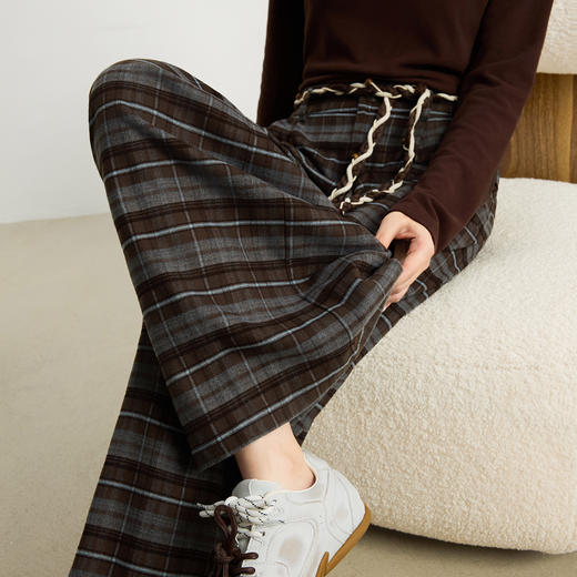 【10/23新品】熙世界美拉德复古格纹阔腿裤松弛感宽松垂感休闲裤女2025秋季新款 商品图4