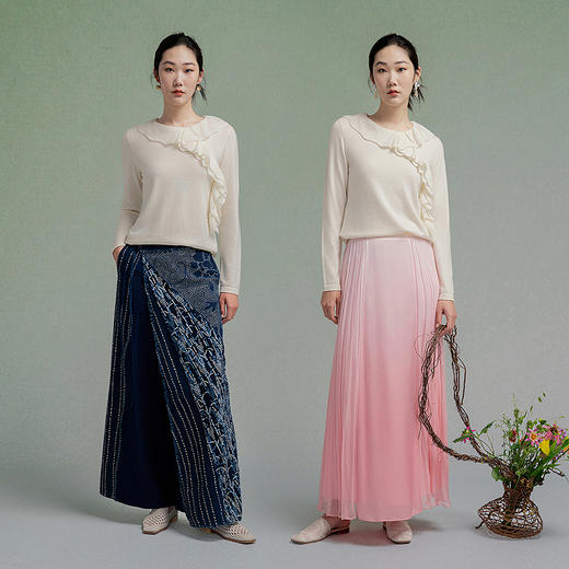 【林栖设计小店】绵羊毛织上衣修身荷叶边气质长袖2025秋冬新款套头毛衣女1954039 商品图2