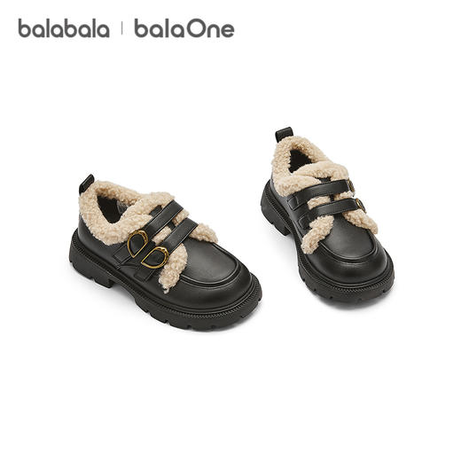 【balaOne】巴拉巴拉女童公主鞋黑色小皮鞋春秋2025新款仿羊羔毛 商品图4