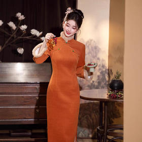 MYJ 【橙意曼曼】新中式旗袍收腰显瘦复古国风加绒保暖