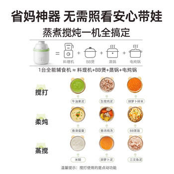 小熊（Bear）婴儿辅食料理机蒸煮搅炖一体辅食锅分月龄打泥机 6叶单杯单刀 商品图0