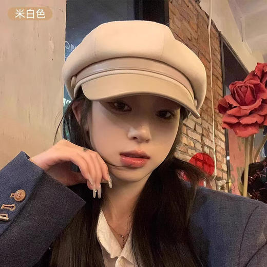 网红同款秋冬季美拉德复古画家帽子显脸小八角帽子女纯色贝雷帽女 商品图2