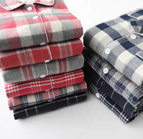 老米优品🎈出口muji代工厂。情侣款！【法兰绒格纹家居服】100%棉 温暖舒适秋日家居服套装，全棉睡衣