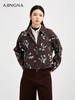 【商场同款】阿菁娜秋季新款印花亚麻夹克复古巴恩风翻领短外套立体袖型设计双拉链凹造型A30Q107005 商品缩略图0