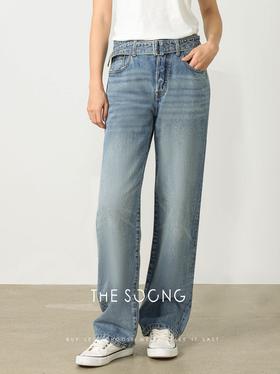 THESOONG|"巴黎裤"纯棉手工立体猫须无弹直筒牛仔裤女牛仔裤HBKZ7631
