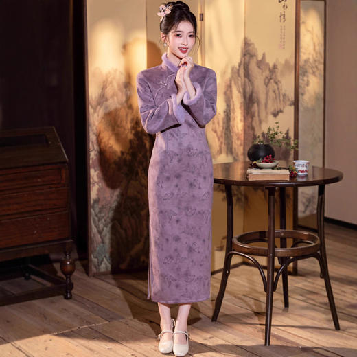 MYJ  蝴蝶印花新款中式旗袍加厚保暖国风连衣裙 商品图3