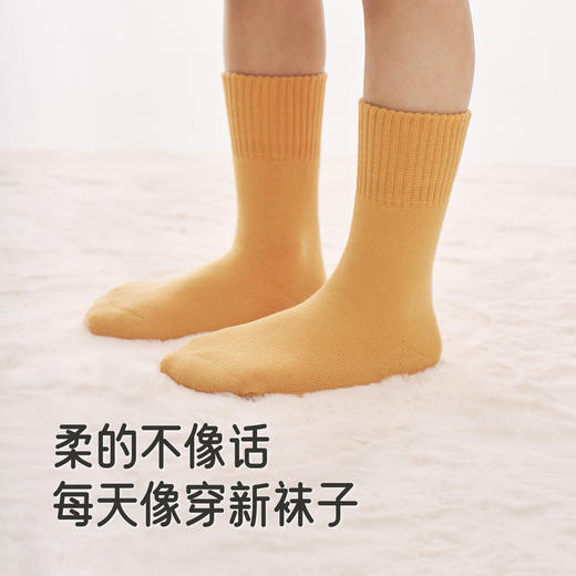 英氏儿童袜子纯色简约地板袜男童女童秋冬隔凉袜子厚袜子中袜3双装 商品图2
