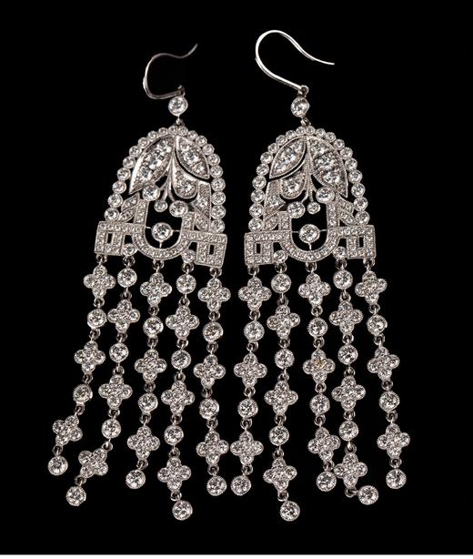 独角鹿西洋古董 20世纪美国珠宝品牌出品装饰艺术风格铂金镶嵌钻石枝形吊灯造型耳环 商品图2