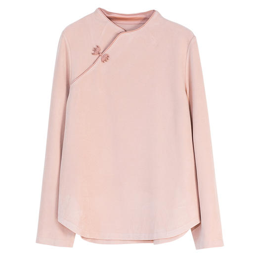 牧衣游原创 洁净绒感T恤女冬季新款轻巧简约斜襟百搭套头衫 颂歌 商品图4