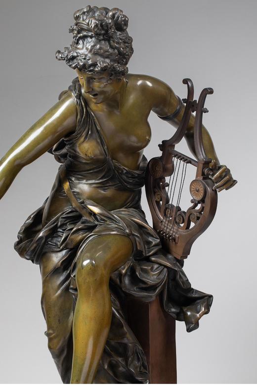 独角鹿西洋古董 19世纪中期法国雕塑名家Albert Ernest Carrier Belleuse设计出品青铜人物雕塑《旋律》 商品图4