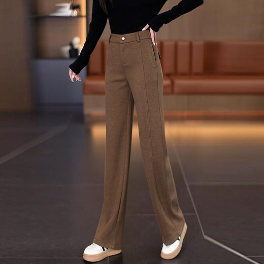 MYX窄版修身毛呢阔腿裤加厚保暖休闲长裤2025年冬款垂坠感显瘦直筒裤 商品图3
