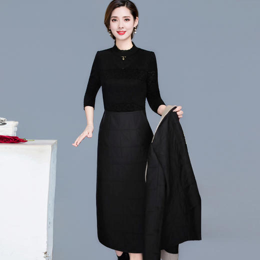 QYM 99H254-Y夹棉两件套连衣裙夹棉短款外套+长袖假两件厚款连衣裙 商品图3