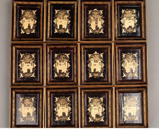 【已售】独角鹿西洋古董 1830年代中国清代出品园邸人物主题黑漆描金八角游戏盒 商品图3