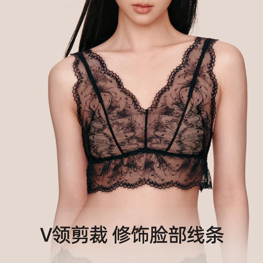 【幸棉】幸棉法式纤盈V领蕾丝无钢圈性格聚拢内衣24W101094 商品图3