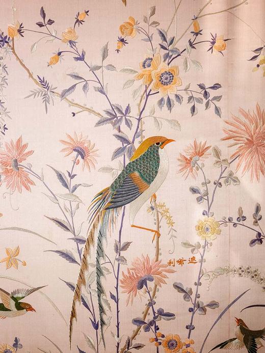 【已售】独角鹿西洋古董 20世纪中国出品传统花鸟主题「锦上添花」粤绣挂屏 商品图2