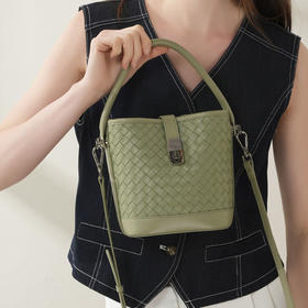 雀说 头层羊皮编织水桶包包手提斜挎包3026