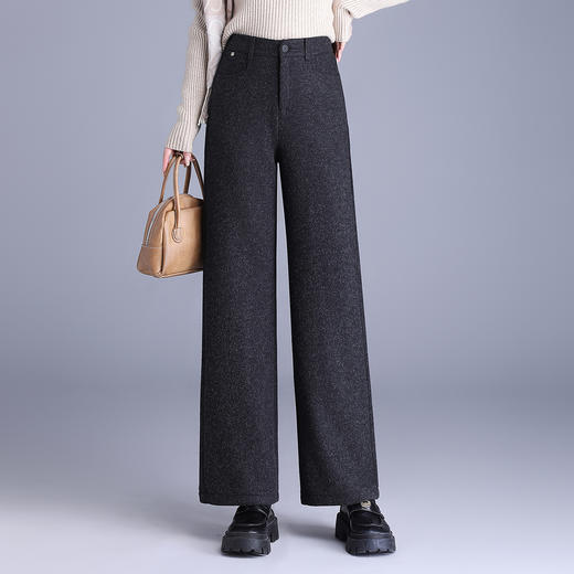 MYX毛呢加厚休闲长裤垂坠感修身时尚直筒裤2025年冬款窄版高腰阔腿裤 商品图0