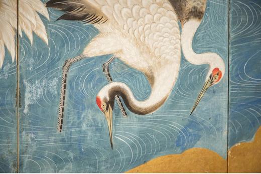 【已售】独角鹿西洋古董 20世纪日本出品「湖畔仙鹤」主题金地纸本设色六曲屏风 商品图4