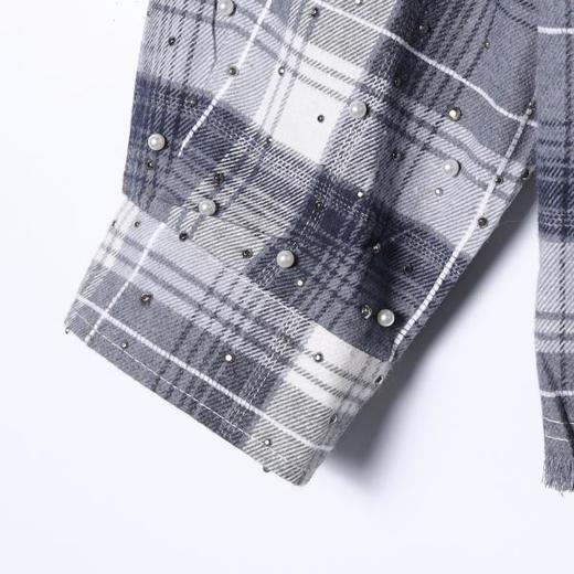 SDSA秋冬新款痞帅男装撞色烫钻珠子长袖衬衫百搭宽松格纹时尚上衣 商品图4