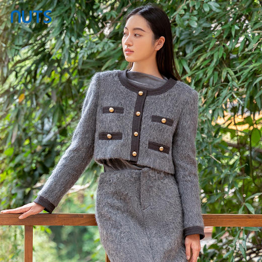 NUTS商场同款秋冬季灰色高级感小香风气质直筒短外套女4410401A1 商品图0