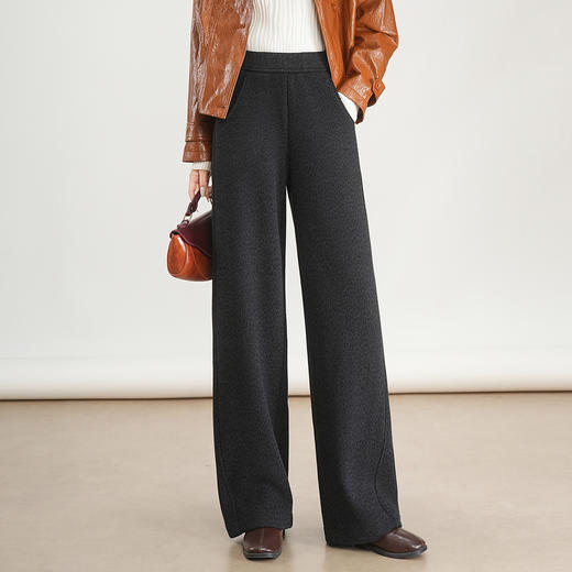MYX松紧腰毛呢休闲长裤垂坠感修身显瘦直筒裤2025冬款时尚高腰阔腿裤 商品图0