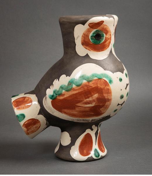 【已售】独角鹿西洋古董 1968年代西班牙艺术巨匠与法国Madoura工坊合作出品限量装饰陶瓶「Chouette 猫头鹰」 商品图2