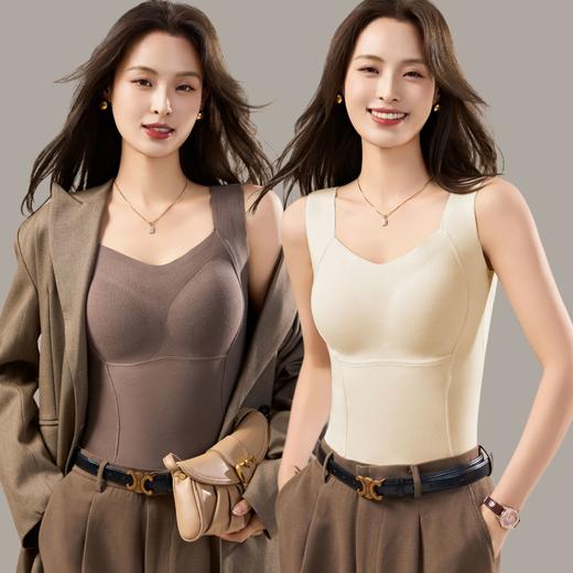 【超值2件装】羊绒蚕丝保暖背心免穿文胸固定杯垫保暖内衣加厚自发热冬季打底衣 商品图2
