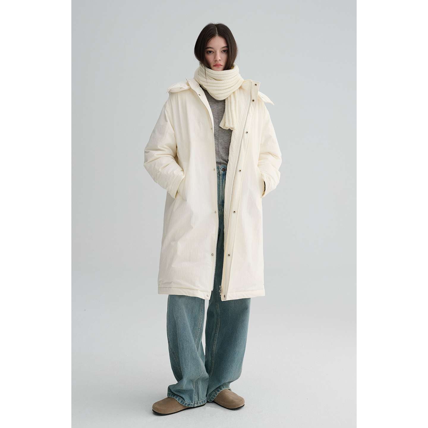 MAISON CECILE 90白鹅绒轻盈保暖厚实舒适过膝长款连帽羽绒服外套