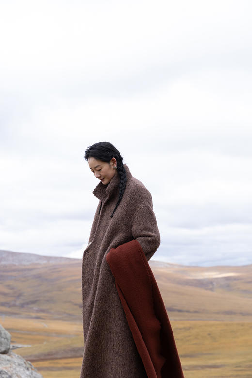 牧衣游原创 进口羊驼毛混纺羊羔毛长外套古朴中式风毛呢外套 时染 商品图5