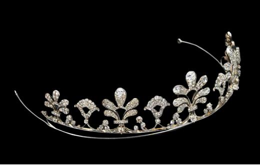 独角鹿西洋古董 1880年代比利时出品自然花卉造型黄金底纯银镶嵌钻石冠冕 商品图2