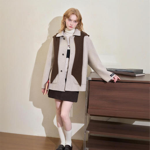 西遇复古高级披肩毛呢外套女冬季新款宽松显瘦中长款呢子大衣H0055305 商品图2