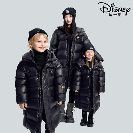 【XH3】Disney迪士尼儿童羽绒服黑金系列男女长款加厚保暖连帽外套 商品图3