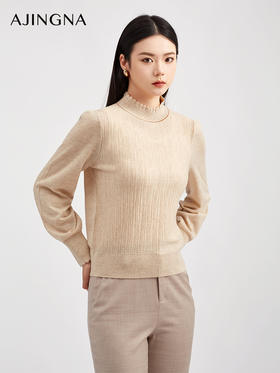 【商场同款】阿菁娜冬季新款木耳领撞色针织衫6A级羊毛修身打底半高领显瘦通勤优雅内搭A30D301020