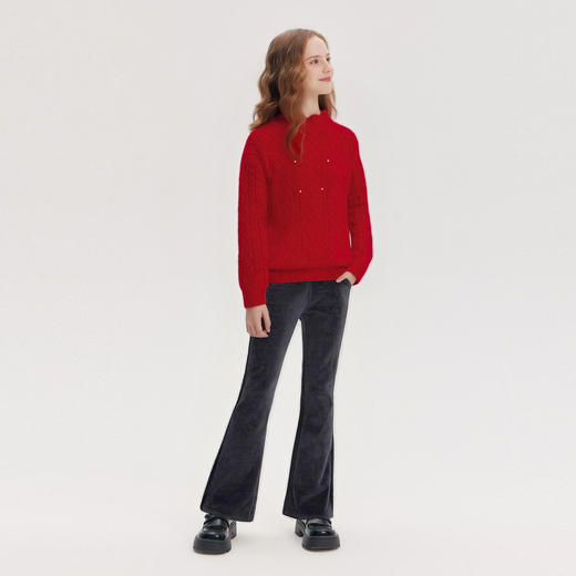 笛莎Deesha 童装女童毛衫2025冬新款木耳边绞花套头毛衣 商品图2