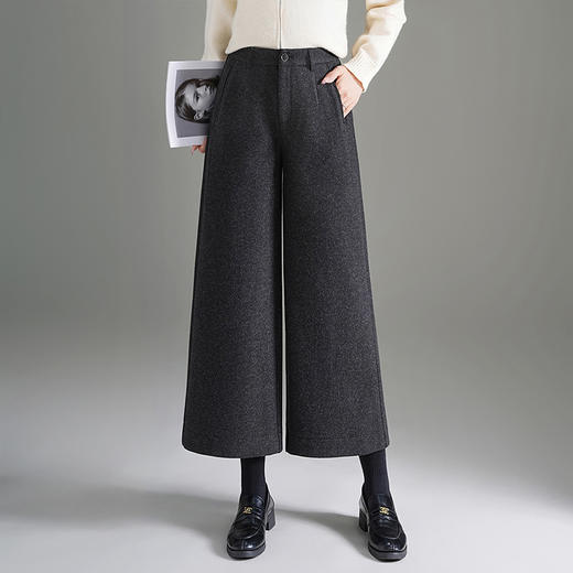 MYX毛呢加厚通勤七分裤高腰A字显瘦阔腿裤2025年冬款垂感修身直筒裤 商品图3