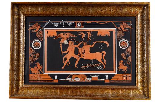 独角鹿西洋古董 19世纪法国艺术史学家皮埃尔·弗朗索瓦·休格斯创作古典神话主题水彩蚀刻版画《赫丘利大战半人马喀戎》 商品图0