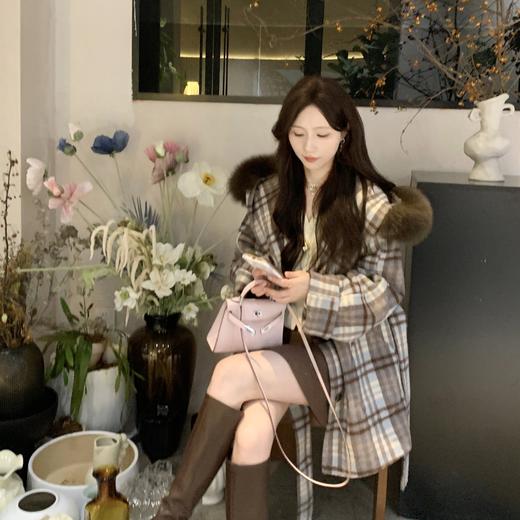 现货【白桃奶酪】高定款羊驼绒大衣时髦戴帽超大狐狸毛领双面呢 商品图3